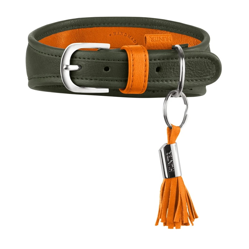 Hunter Portofino Greyhound Collar Made of Premium Leather - Anatomically Shaped & Extra Soft Padded, Gentle on Fur, Made in Germany, Colour: Olive/Orange, Size: 40 - Image 1