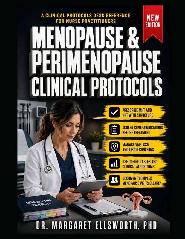 THE MENOPAUSE & PERIMENOPAUSE CLINICAL PROTOCOLS DESK REFERENCE FOR NURSE PRACTITIONERS: MHT/HRT prescribing algorithms, dosing tables, contraindication screening, GSM and vasomotor symptom management