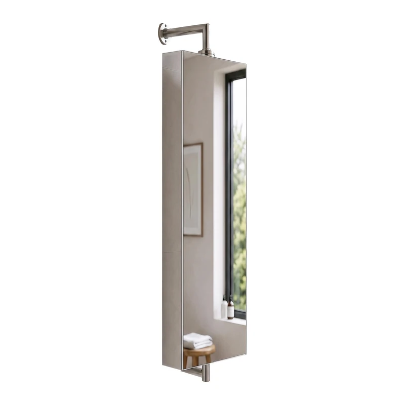 Relaxdays swivel mirror cabinet, 6 open shelves, wall-mounted, H x W x D: 120x25x12 cm, stainless-steel, silver - Image 1