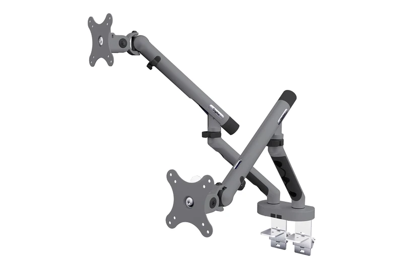 DIGITUS Dual Monitor Mount – two monitors – up to 35 inches – mechanical spring – 10 kg load capacity – for flat and curved screens – VESA 75x75, 100x100 – table clamp – Design Series – grey