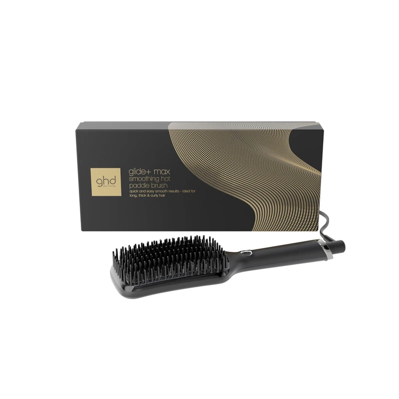 ghd Glide+ Max Smoothing Hot Brush in Black - Quick & Easy Ultra Smooth Results with No Extreme Heat Damage, for use on Dry Hair - for Long, Thick & Curly Hair Types (UK Plug) - Image 1