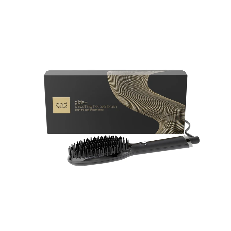 ghd Glide+ Smoothing Hot Brush in Black - Quick & Easy Ultra Smooth Results with No Extreme Heat Damage, for use on Dry Hair - for All Hair Types (UK Plug)