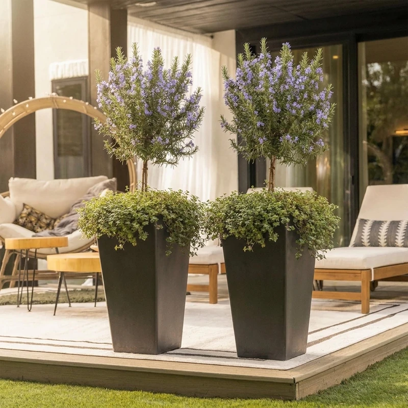 Nicoman 43.1L Tall Square Planter Pot, 61cm High Large Outdoor Plant Pot, 33 x 33 x 61cm Tapered Flower Pot, Modern Black Decorative Planter for Patio, Garden, Balcony & Entrance (Smooth, Pack of 2) - Image 1
