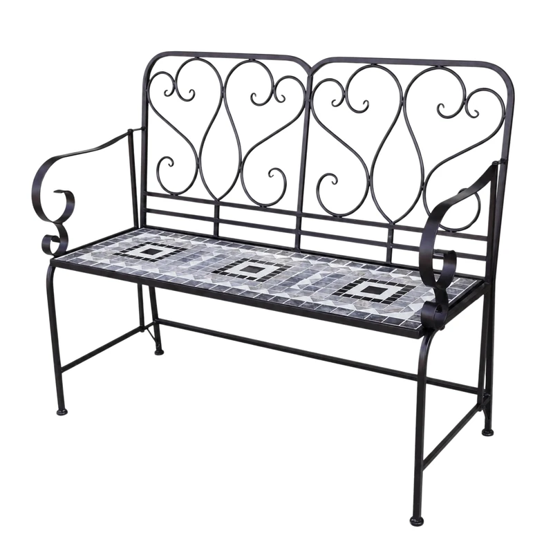Mosaic Garden Bench 2 Seater 112cm - Metal Ceramic Tile Seat - Medina Outdoor Patio Bench for Balcony, Terrace, Porch, Garden, Patio and Home Décor