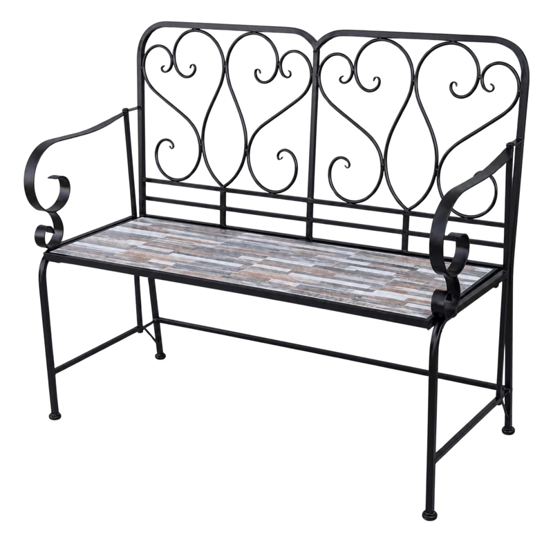 Mosaic Garden Bench 2 Seater 112cm - Metal Ceramic Tile Seat - Oasis Outdoor Patio Bench for Balcony, Terrace, Porch, Garden, Patio and Home Décor