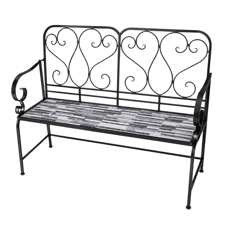 Mosaic Garden Bench 2 Seater 112cm - Metal Ceramic Tile Seat - Cascade Outdoor Patio Bench for Balcony, Terrace, Porch, Garden, Patio and Home Décor