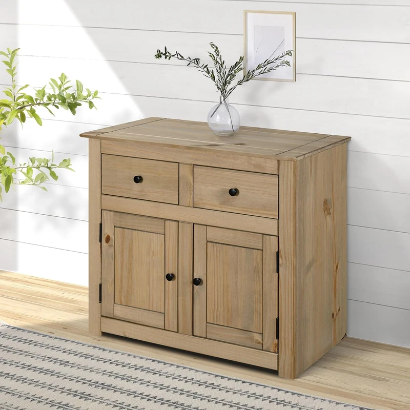 Mews Panama Sideboard 2 Door 2 Drawer Solid Pine Wood with Waxed Oak Finish Brown 93 x 40 x 82 cm - Image 1