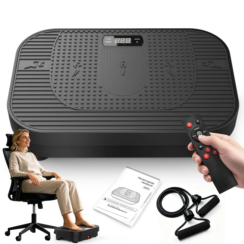 Neezee Vibration Plate Exercise Machine, 200W High-Torque 199 Speeds Vibrating Plate, Lymphatic Drainage Thigh Trainer, Abs Machine with Resistance Bands, Home Gym Equipment for Weight Loss