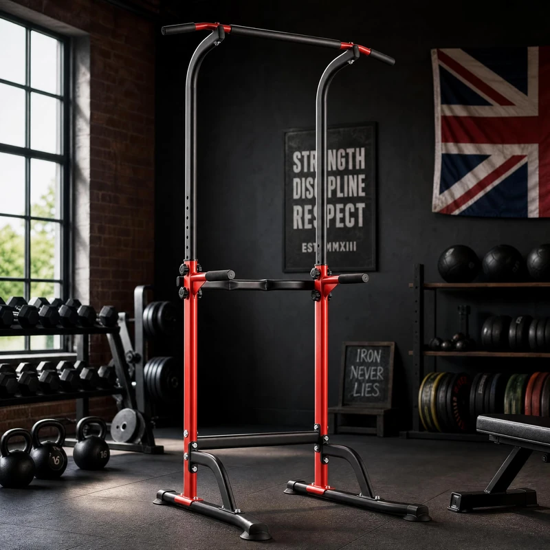 Power Tower Dip Station for Home Gym, Adjustable Pull Up Bar with Dip Bars, Heavy Duty Strength Training Station for Chin Ups, Knee Raises, Push Ups and Leg Raises, 10 Height Settings, 150 kg Max Load - Image 1