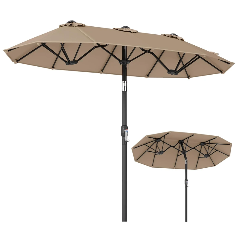 FANTASK Double Parasol, 300 x 150 cm, Garden Umbrella Bendable with Crank, Double Parasol, Market Umbrella, Patio Umbrella for Garden, Patio, Balcony (Brown)