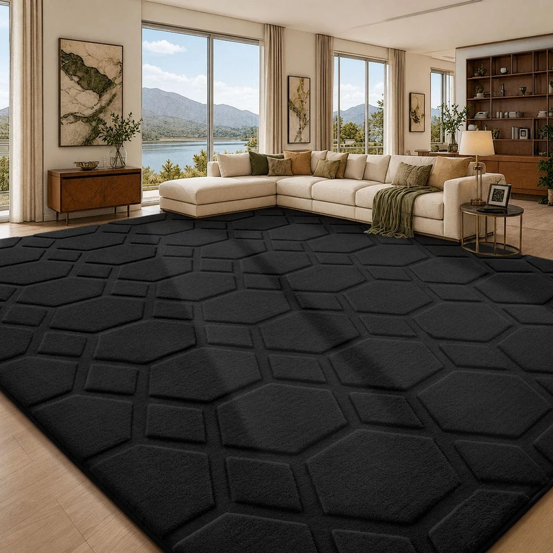 Sour Lemon Rugs Living Room Large 160x230, 3D Black Area Rugs for Bedroom