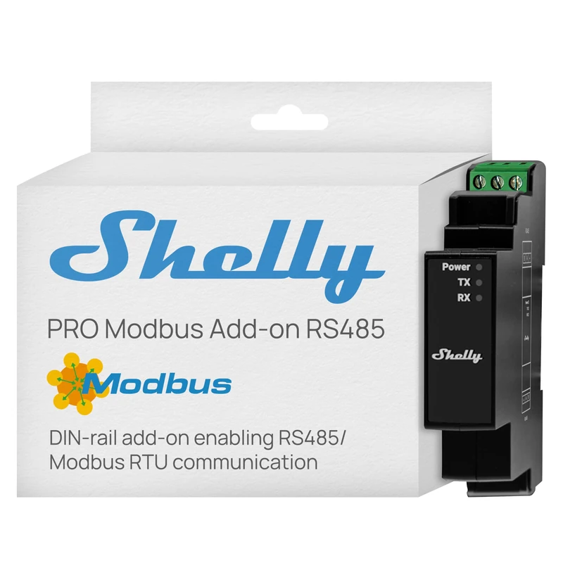 Shelly Pro Modbus Add-On RS485 - DIN Rail Modbus Communication Module, Requires Shelly Pro Device, Client and Server Modes, BMS EMS SCADA PLC Integration, Half-Duplex up to 10 Mbps 32 Nodes