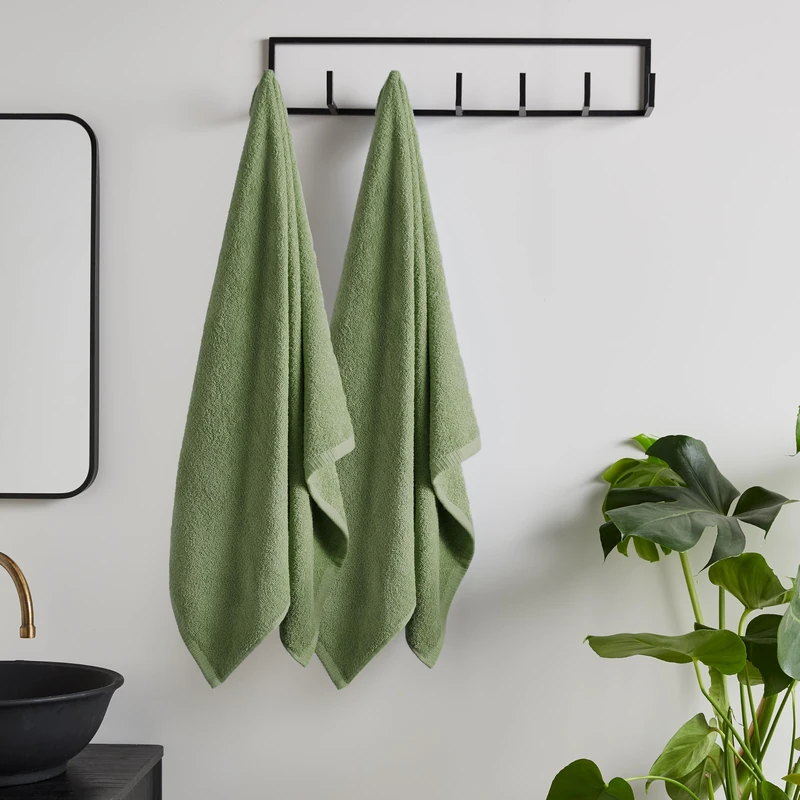 Catherine Lansfield Quick Dry Cotton 90x140cm Bath Sheet Pair Sage Green - Image 1