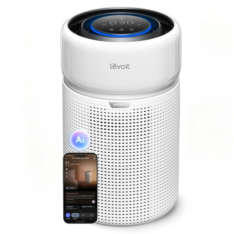 Levoit Air Purifier, PM1.0/2.5/10 Sensor, 2-Year HEPA Filter, Eleva 300X