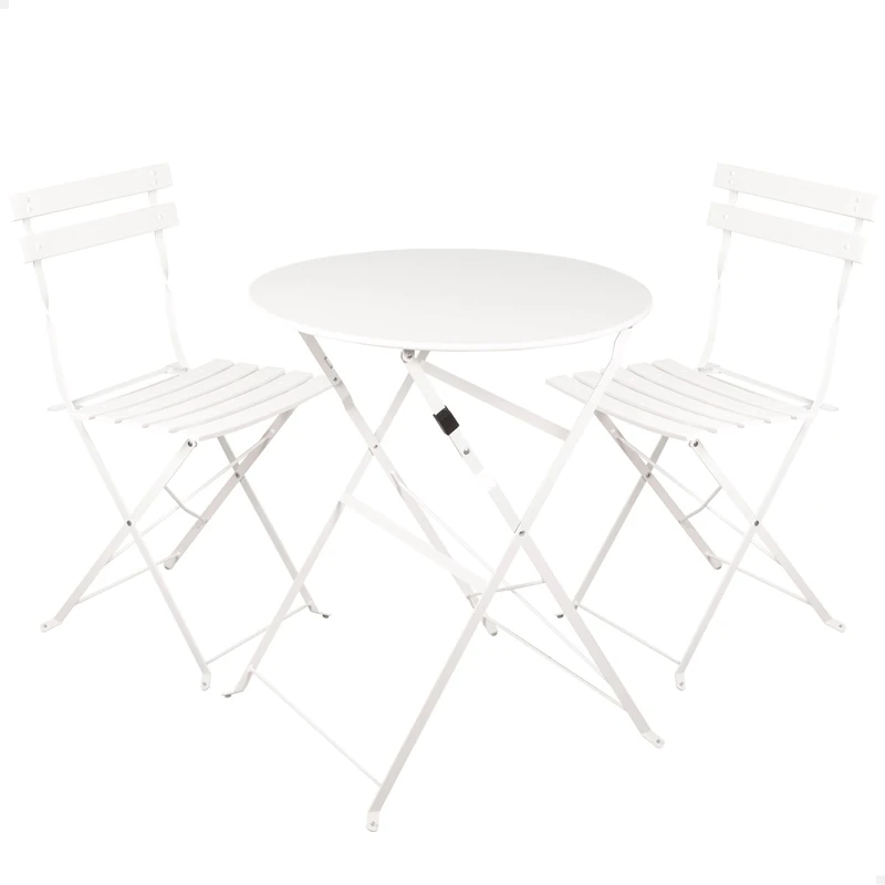 AKTIVE Patio Furniture Set, 60 x 70 cm, Table and 2 Chairs Set, Outdoor Furniture, White, Sturdy Material, Folding Furniture, up to 30 kg, up to 110 kg (61152)