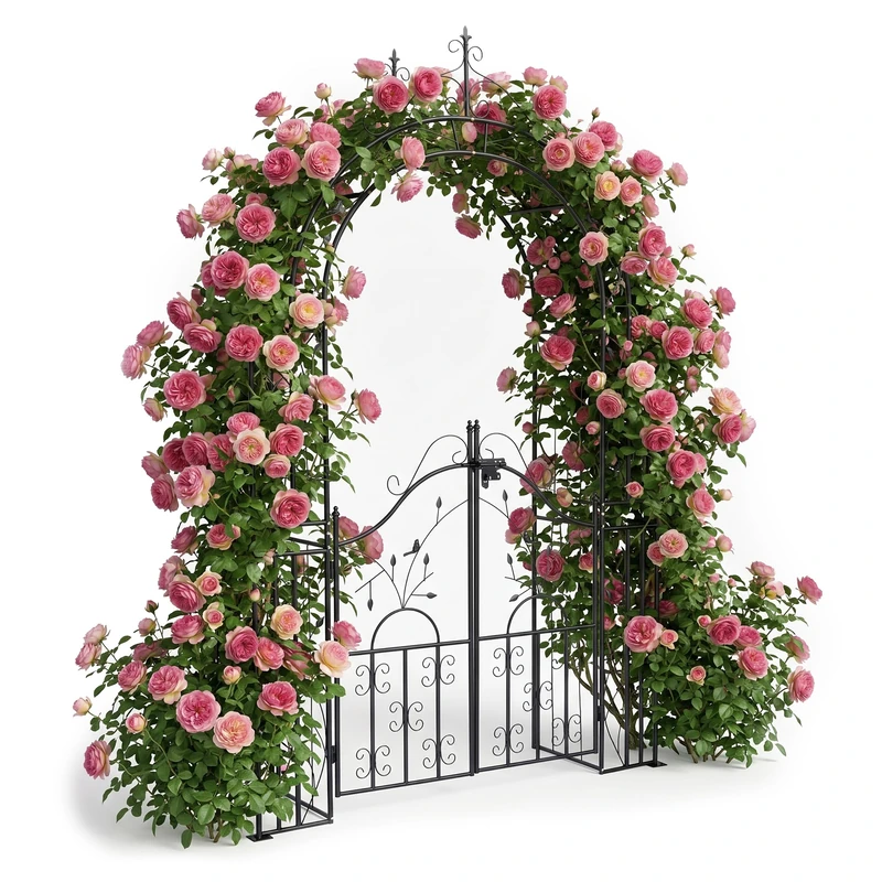 Relaxdays Rose Arch with Double Doors, Metal, H x W x D: 235 x 144 x 45 cm, Trellis, Black - Image 1