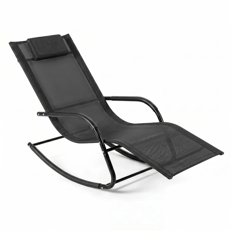 FANTASK Rocking Chair, Sun Lounger, Weatherproof, Up to 160 kg, Rocking Chair with Headrest, Garden Lounger, Relax Bed for Garden, Patio, Balcony (Black)