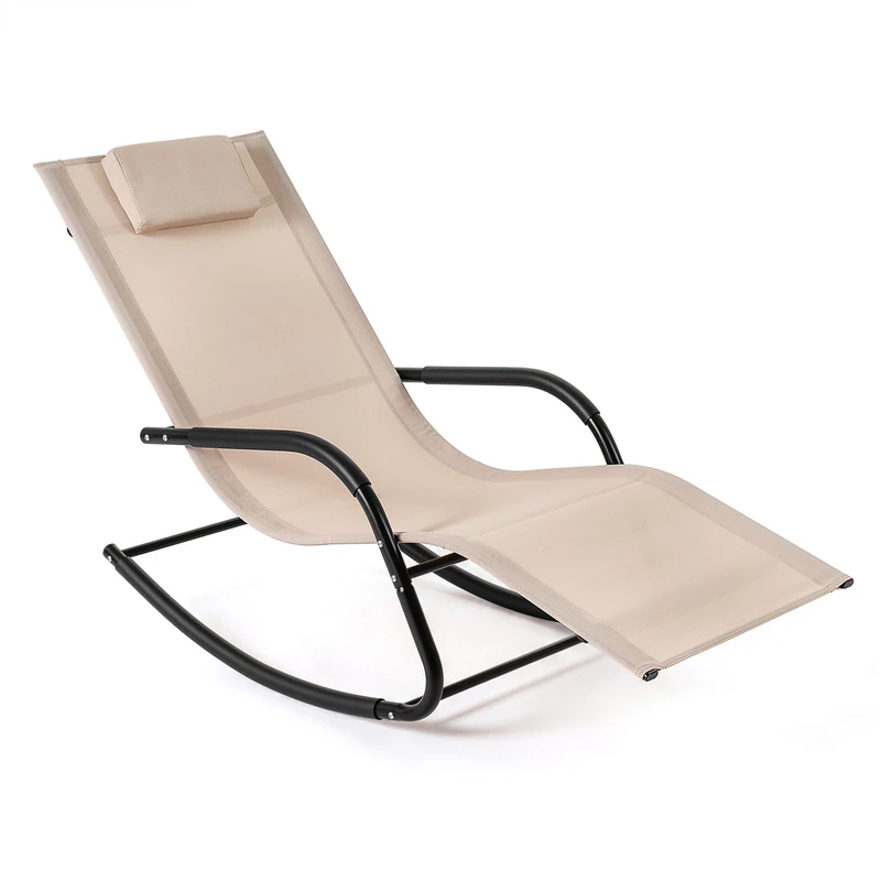 FANTASK Rocking Chair, Sun Lounger, Weatherproof, Up to 160 kg, Rocking Chair with Headrest, Garden Lounger, Relax Bed for Garden, Patio, Balcony (Beige)