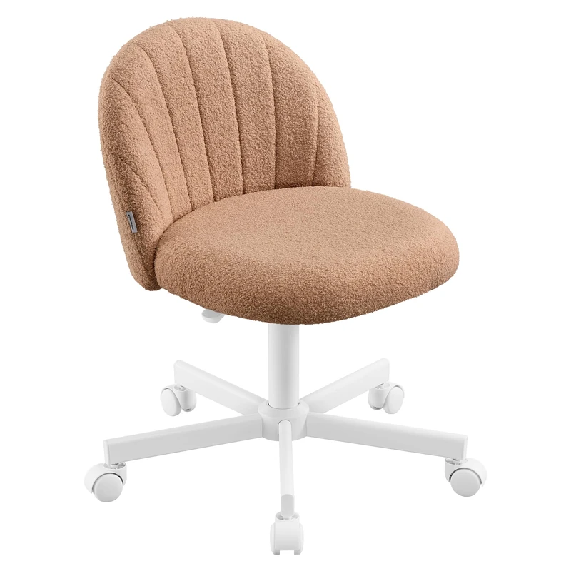 SONGMICS Office Chair, Swivel Makeup Vanity Desk Chair, Height Adjustable, Teddy Fleece, Foam Padded, for Home Office, Bedroom, Dressing Room, Caramel Brown OBG027K101
