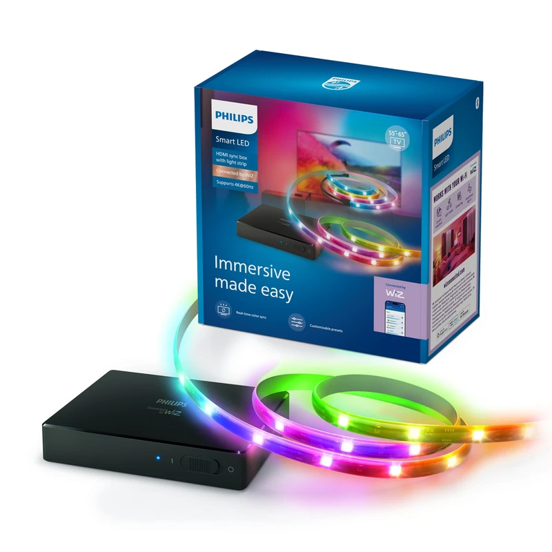 Philips Smart Lighting HDMI Sync Box with TV Backlight, RGBIC LED Strip for 40-50 Inch TVs, Synchronized with Films, Music, HDMI 2.0, 4K @ 60Hz, Connected by WiZ, External Video Source Required - Image 1