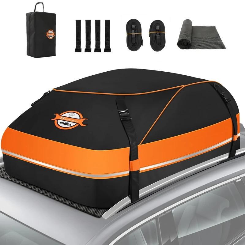 Sailnovo 15 Cubic Feet/430L Car Roof Bag, Waterproof Car Roof Storage Box | Heavy Duty Roof Boxes for Cars with Roof Bars or No Rack | With Reinforced Straps, Door Hooks & Storage Bag | - Image 1
