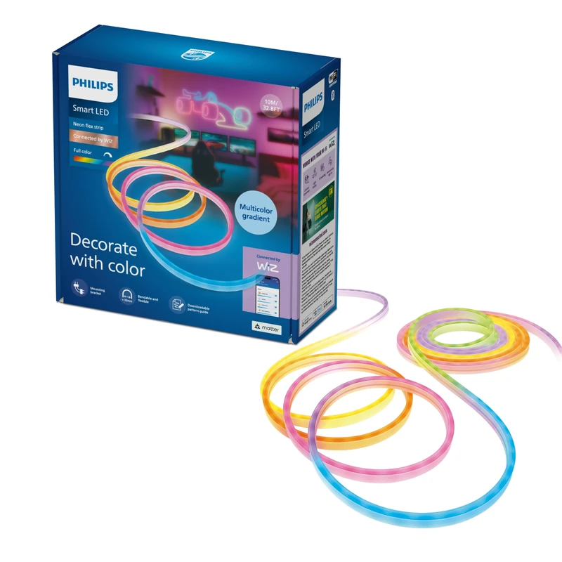 Philips Smart Lighting Neon Flex LED Strip, 10m, Type C, Dynamic Multicolor Light Effects, Bendable, Simple Setup, Connected by WiZ, Google Home, Alexa, Apple Home