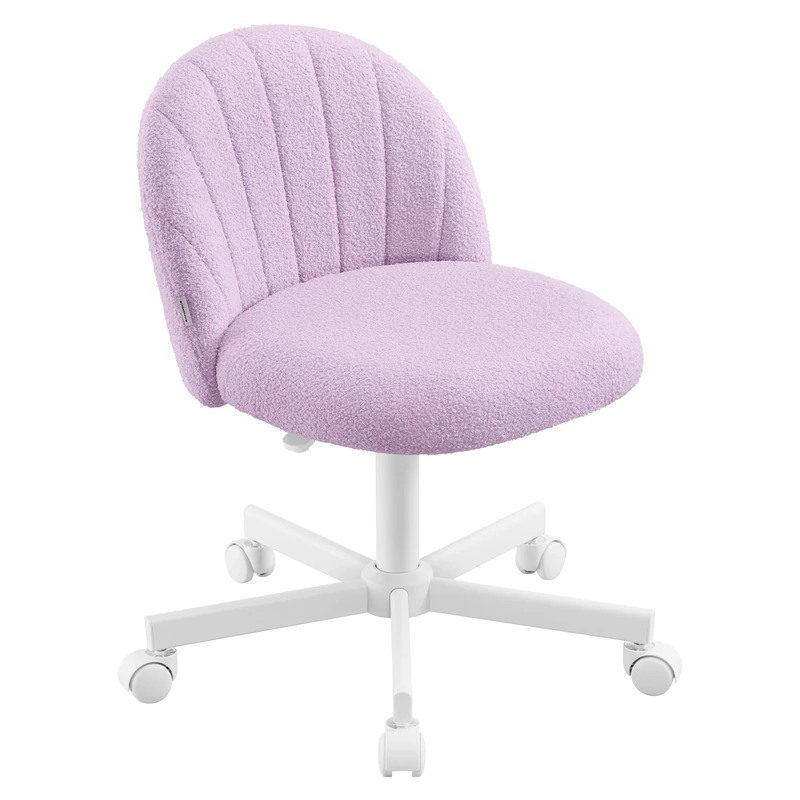 SONGMICS Office Chair, Swivel Makeup Vanity Desk Chair, Height Adjustable, Teddy Fleece, Foam Padded, for Home Office, Bedroom, Dressing Room, Hibiscus Purple OBG027P101