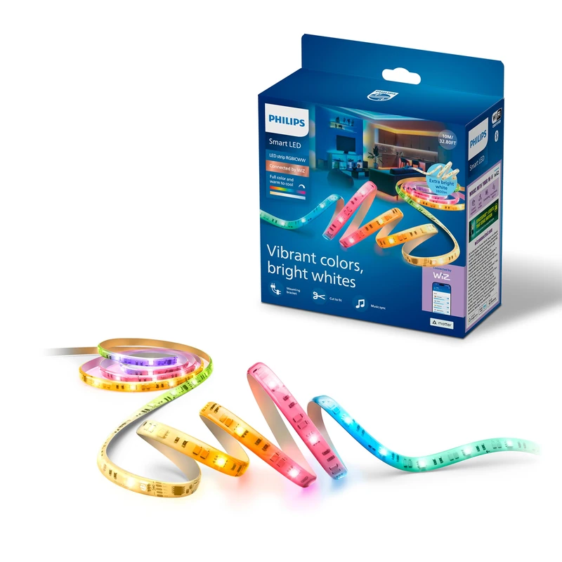 Philips Smart Lighting RGBICWW LED Strip, 10 m, Type C, Multi-Colour Gradients, Adjustable White Light, Ambient Light, Connected by WiZ, Alexa, Google Home, Apple Home, Pack of 1 - Image 1