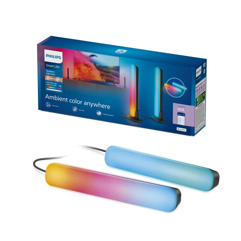 Philips Smart Lighting Gradient Light Bars, RGBIC LED, TV & Music Sync, Immersive Light, Easy Installation, Connected by WiZ, Compatible with Alexa, Google Home, Apple Home