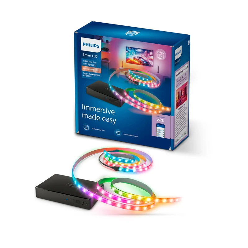 Philips Smart Lighting HDMI 2.1 Sync Box 8K with TV Backlight, 75-85 Inch, RGBIC LED Lightstrip, Slim Image Reproduction, Adjustable, Light, Installation TV, Film, Games, HDMI Ring, Required