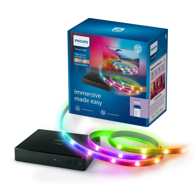 Philips Smart Lighting HDMI Sync Box with TV Backlight, RGBIC LED Strip for 40-50 Inch TVs, Synchronized with Movies, Music, HDMI 2.0, 4K @ 60Hz, Connected by WiZ, External Video Source Required - Image 1