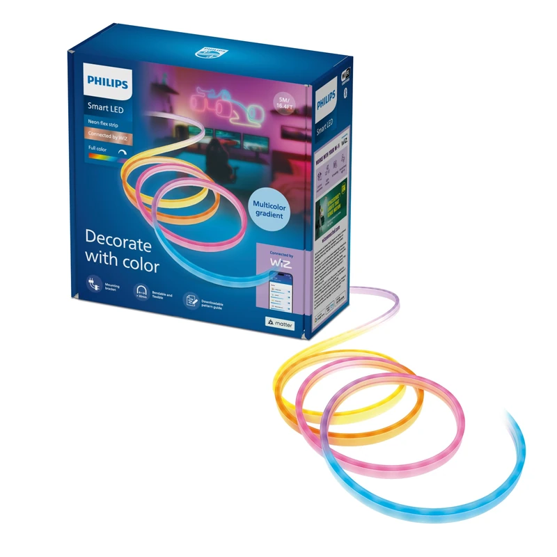 Philips Smart Lighting Neon Flex LED Strips, Ambient Lighting, 5 m, Type C, Dynamic Multicoloured Light Effects, Bendable, Easy Setup, Connected by WiZ, Google Home, Alexa, Apple Home