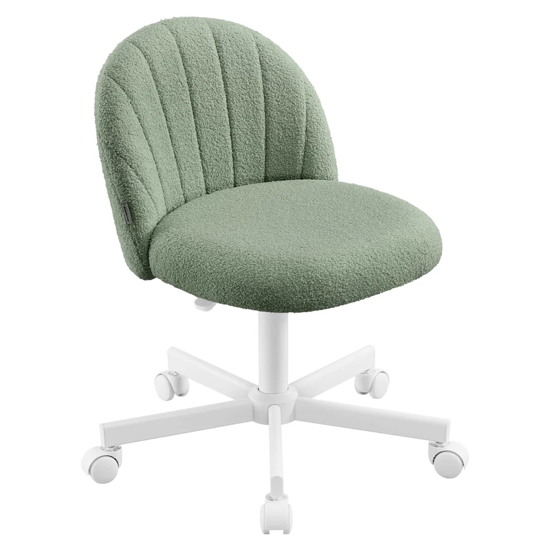 SONGMICS Office Chair, Swivel Makeup Vanity Desk Chair, Height Adjustable, Teddy Fleece, Foam Padded, for Home Office, Bedroom, Dressing Room, Laurel Green OBG027C101