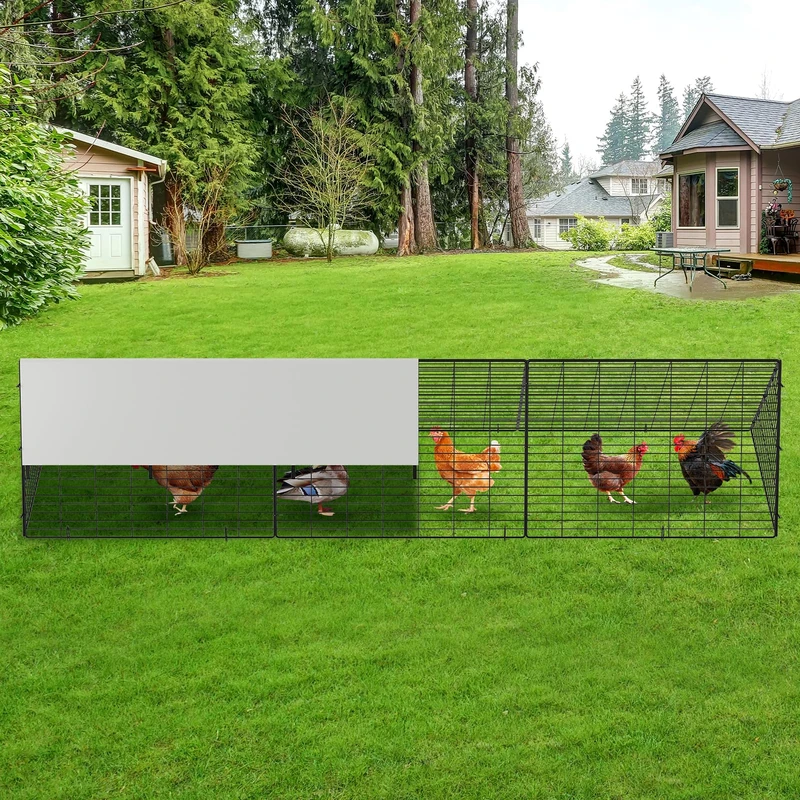 Large Outdoor Chicken Coop with Steel Mesh Playpen, Triangular Structure Chicken Coop with Waterproof and UV Protection Cover, Ground Pegs, for Hens, Rabbits and Small Animals (300 x 60 x 70 cm) - Image 1