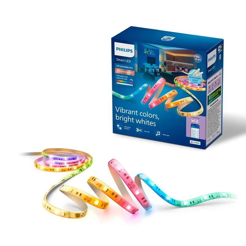 Philips Smart Lighting RGBICWW LED Strip, 5 m, Type C, Multicoloured Gradients, Adjustable White Light, Ambient Light, Connected by WiZ, Alexa, Google Home, Apple Home, Pack of 1