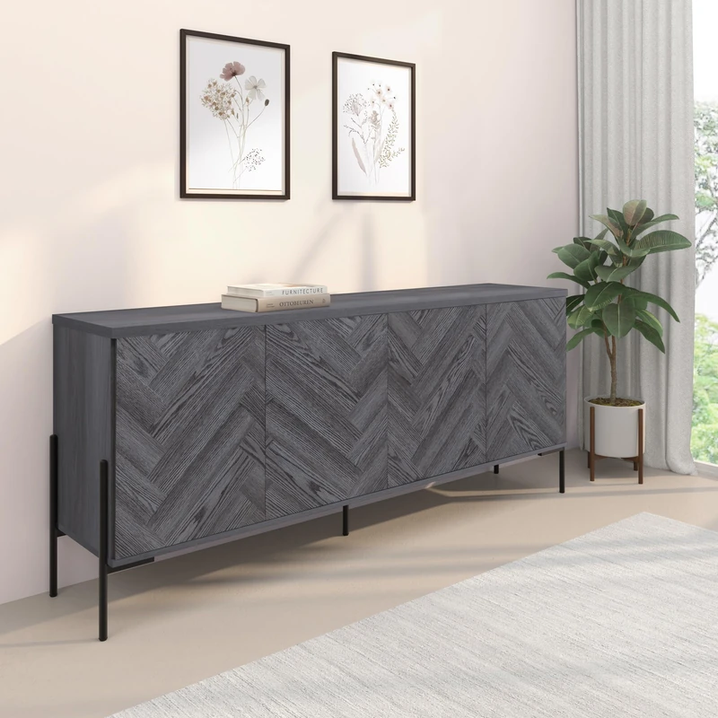 Dorel Home Charlene Sideboard with 4 doors in Grey Fish Oak, 75 x 175 x 38cm (H x W x D)