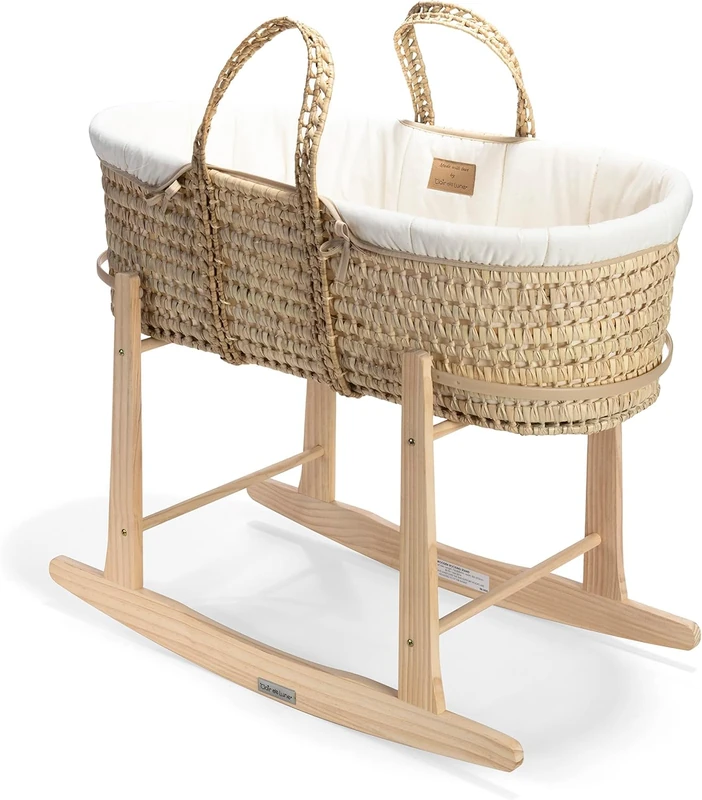 Clair de Lune Organic Palm Moses Basket with Natural Rocking Stand, Award Winning Baby Bassinet 75 x 28 cm
