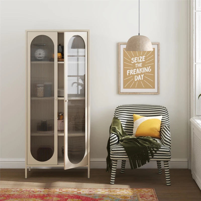 Dorel Home Luna Tall Metal Cabinet, Parchment, 80x40x186cm