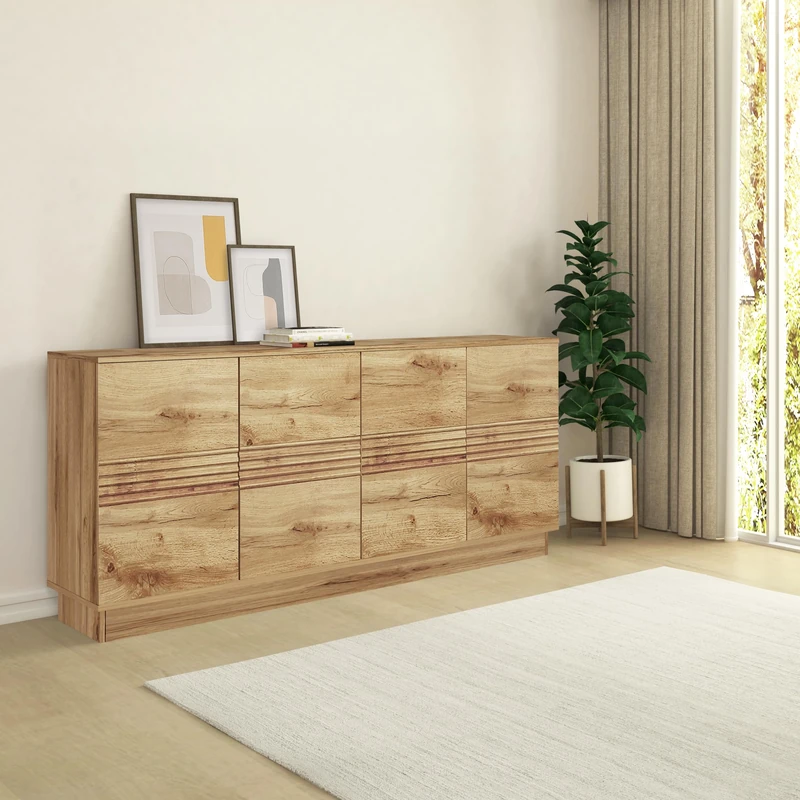 Toro Sideboard with 4 Doors, Wotan Oak, Cabinet, 80 x 180 x 38 cm (H x W x D)