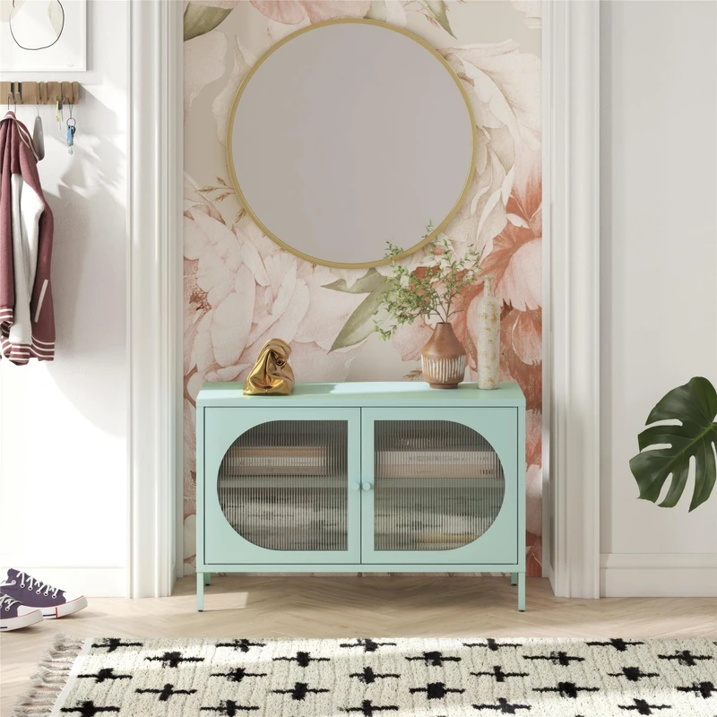 Dorel Home Luna Wide Metal Cabinet, Blue, 100 x 40 x 64cm (W x D x H)