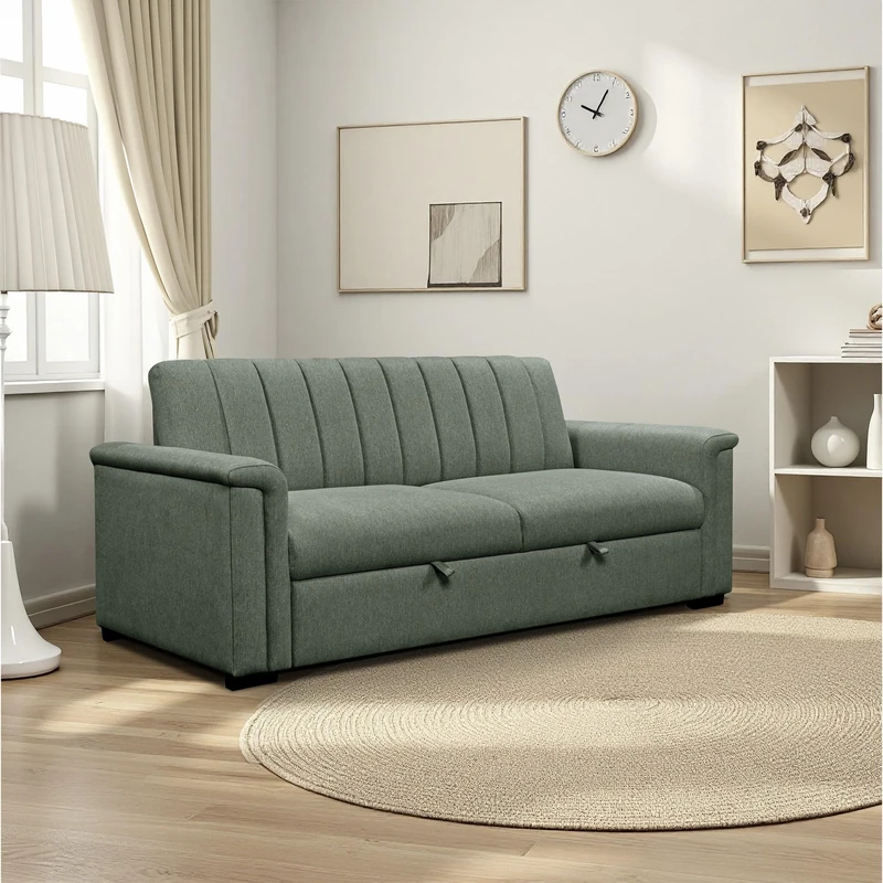 Dorel Home Charlotte 3 Seater Sofa Bed, Moss Green Fabric