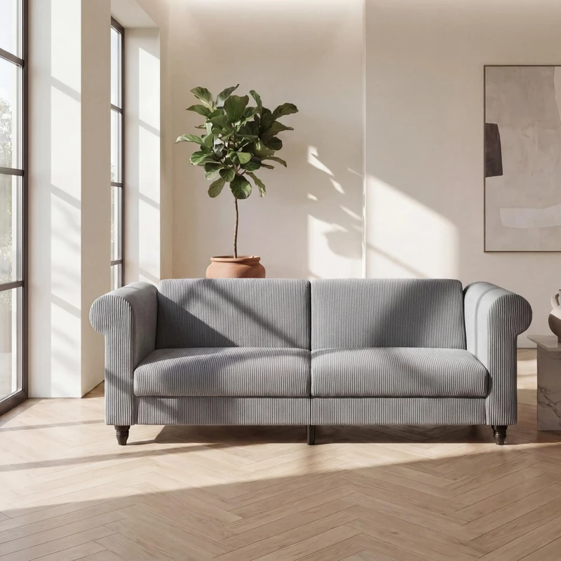 Felix 3 Seaters Sofabed in Corduroy, Grey, 83 x 236 x 87cm (H x W x D) - Image 1