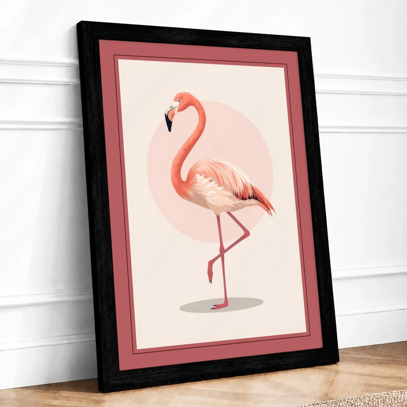 Flamingo and Friend Minimalist Framed Wall Art Print A1 (84.1×59.4cm) Black, Wall Decor for Living Room, Bedroom, Office & Home, Ready to Hang, Art Gift