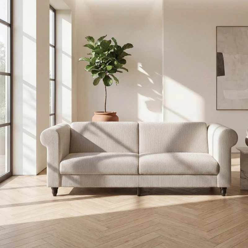 Felix 3 Seaters Sofabed in Corduroy, Cream, 83 x 236 x 87cm (H x W x D) - Image 1