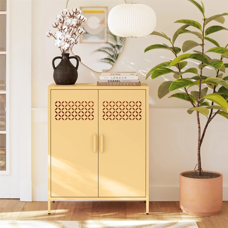 Mr. Kate Annie Metal Cabinet with 2 Doors, Yellow, 102 x 80 x 40cm (H x W x D)