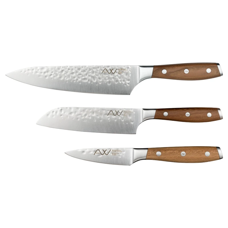 Rockingham Forge Ashwood 3 Piece Knife Set, Stainless Steel Blade, Natural Wood Handle
