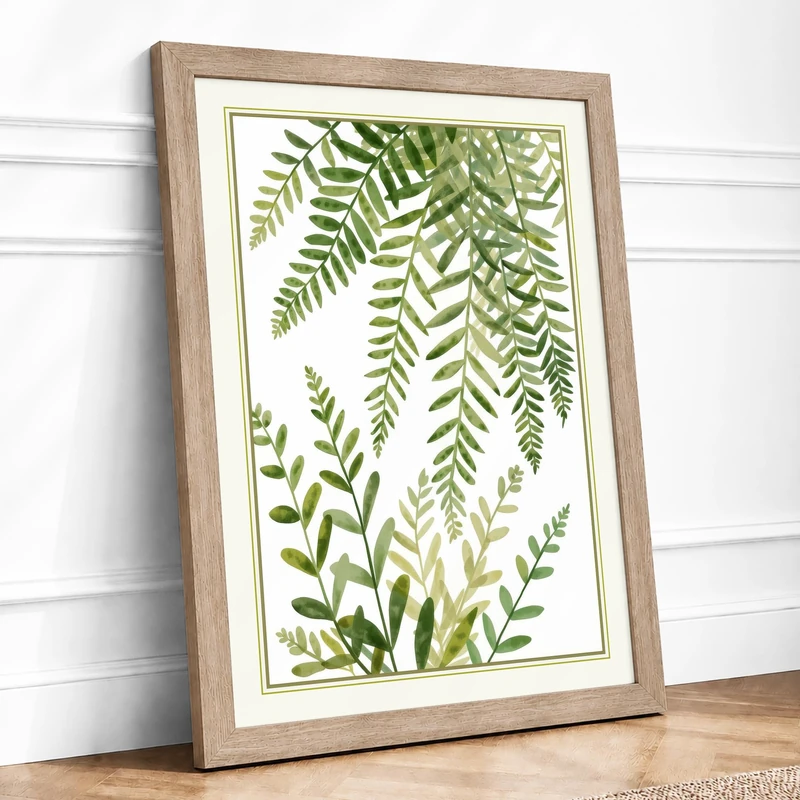 Feathered Ferns Botanical Framed Wall Art Print A1 (84.1×59.4cm) Oak, Wall Decor for Living Room, Bedroom, Office & Home, Ready to Hang, Art Gift