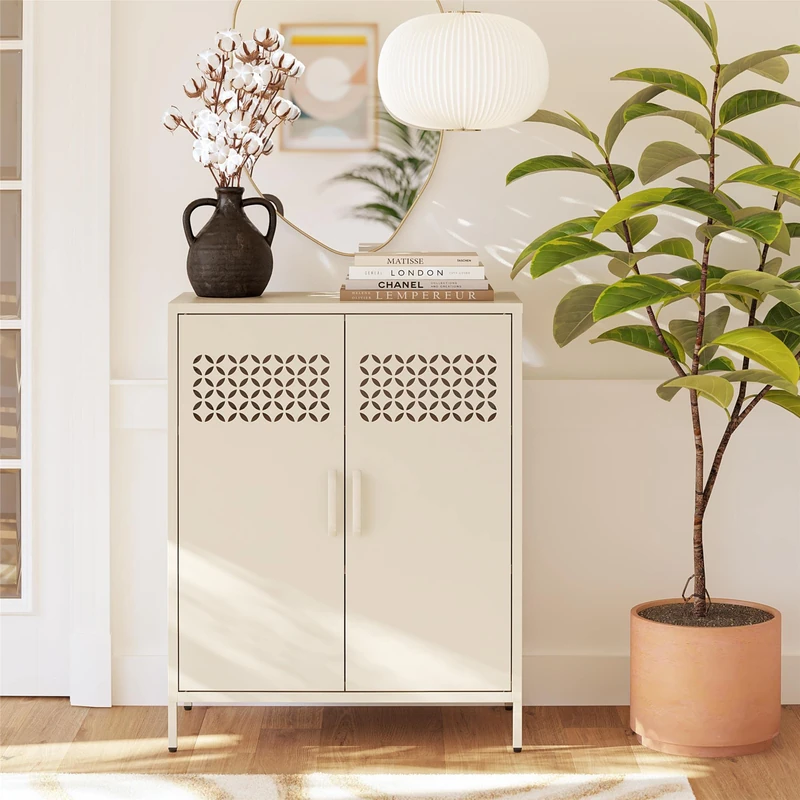 Dorel Home Annie Metal Cabinet with 2 Doors Parchment, 102 x 80 x 40cm (H x W x D)