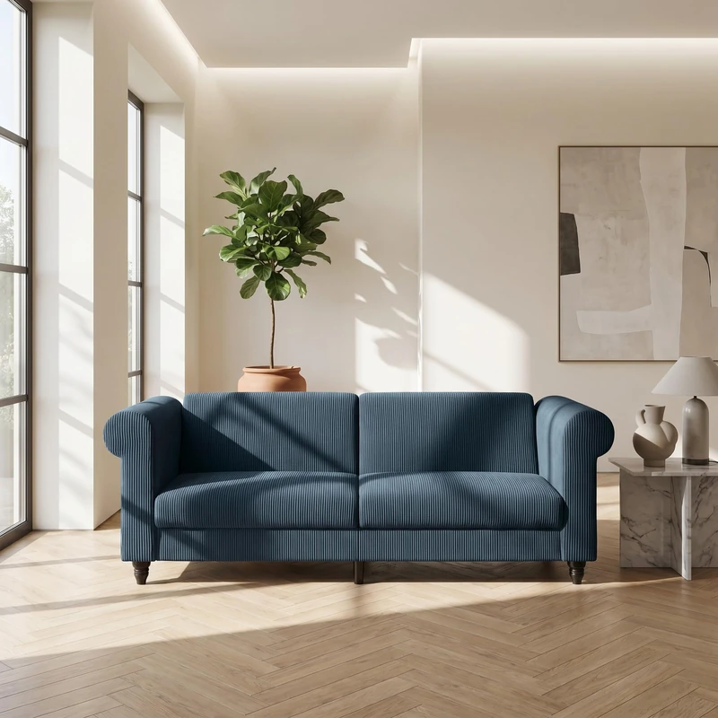 Felix 3 Seaters Sofabed in Corduroy, Blue, 83 x 236 x 87cm (H x W x D)