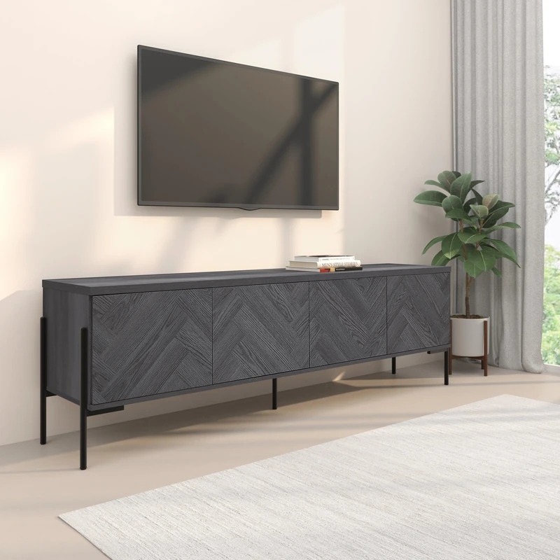 Dorel Home Charlene Lowboard with 4 doors in Grey Fish Oak, 55 x 175 x 38cm (H x W x D)